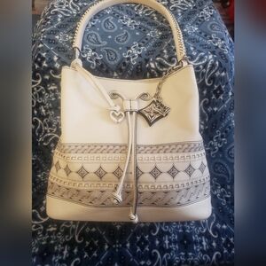 Brighton Ferrara Cream and Gray Leather Handbag